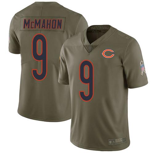 Chicago Bears Limited Olive Men Jim McMahon Jersey NFL Football #9 2017 Salute to Service->youth nfl jersey->Youth Jersey